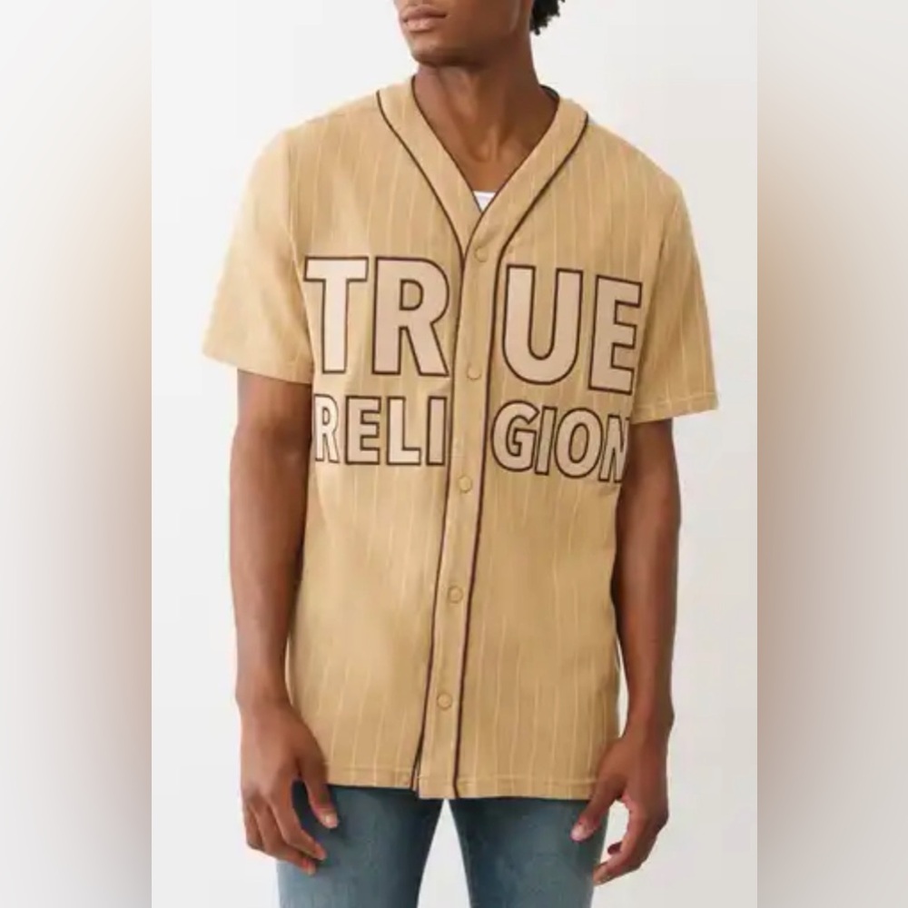 True Religion Baseball Embroidered Logo‎ Jersey Men's Travertine- NWT Medium